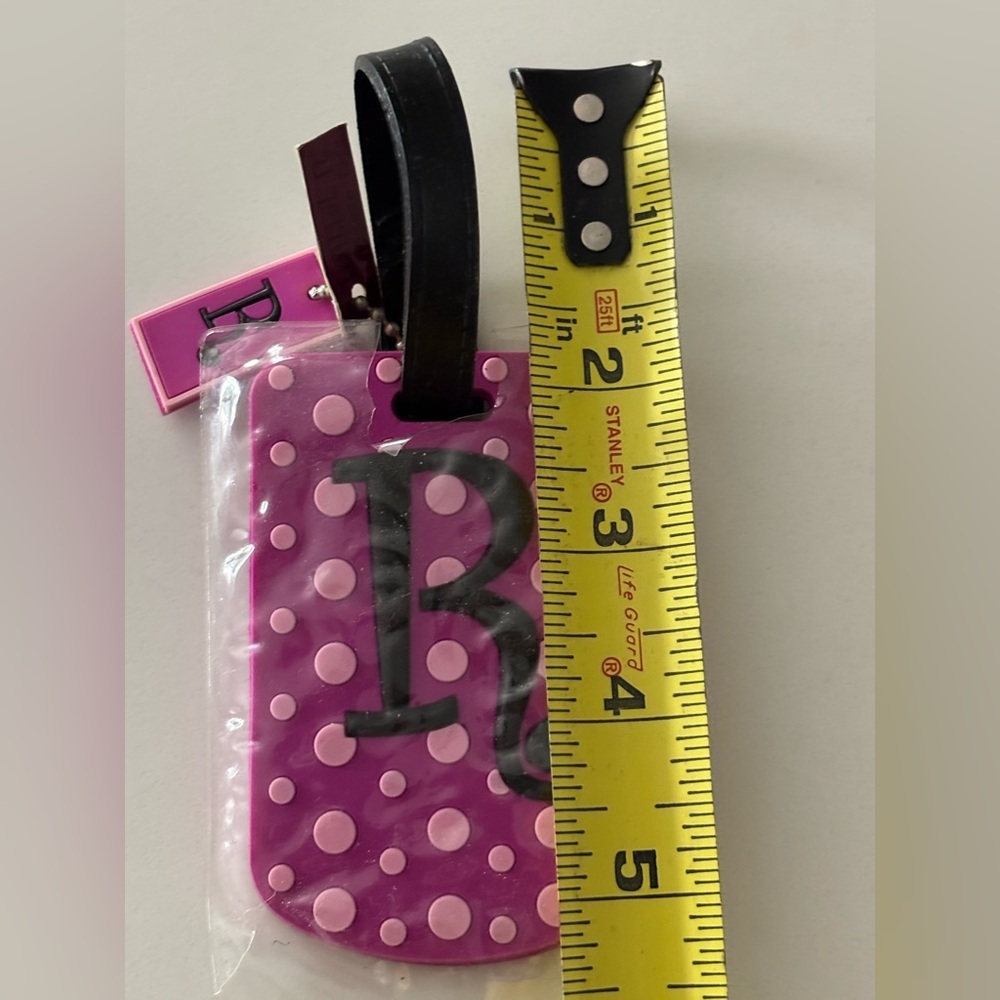 Initial R Pink Polka Dot Luggage Tag - Picture 2 of 4